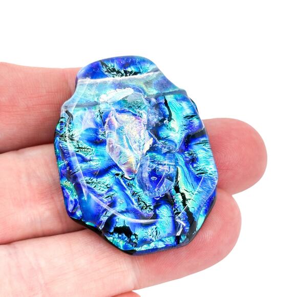 Vintage Artisan Dichroic Blue Iridescent Abstract Glass Pendant - Picture 1 of 6